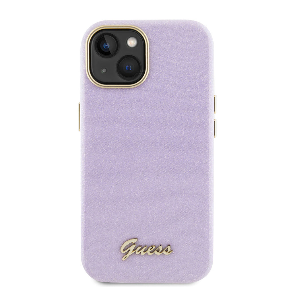 Guess iPhone 15 TPU Back Cover hoesje - Glitter Glossy Script - Lila-Hoesjes-Ilumina Benelux