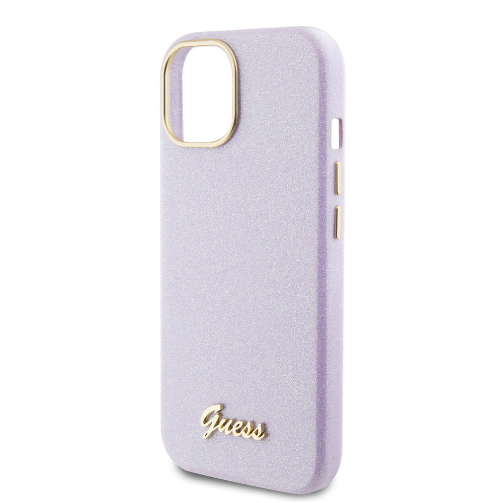 Guess iPhone 15 TPU Back Cover hoesje - Glitter Glossy Script - Lila-Hoesjes-Ilumina Benelux