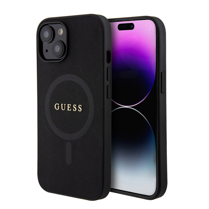 Guess iPhone 15 hardcase - Saffiano - Magsafe - Black-Hoesjes-Ilumina Benelux