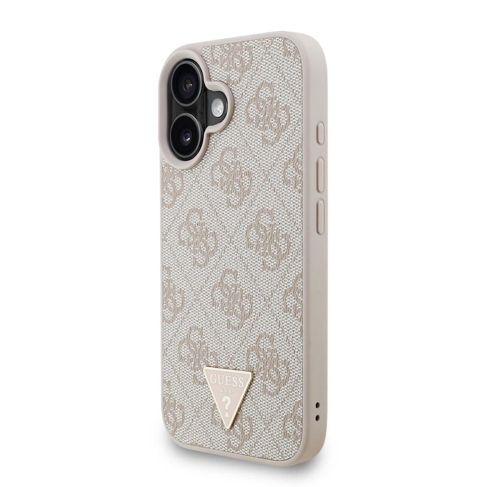 Guess iPhone 16 Back Cover hoesje - MagSafe - 4G Triangle Logo With Strap - Roze-Hoesjes-Ilumina Benelux