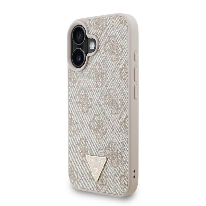 Guess iPhone 16 Back Cover hoesje - MagSafe - 4G Triangle Logo With Strap - Roze-Hoesjes-Ilumina Benelux