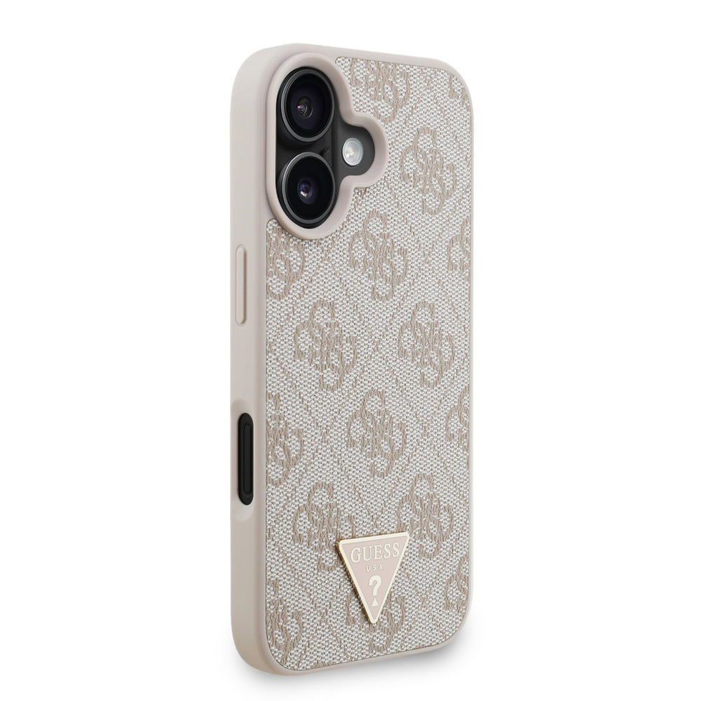Guess iPhone 16 Back Cover hoesje - MagSafe - 4G Triangle Logo With Strap - Roze-Hoesjes-Ilumina Benelux