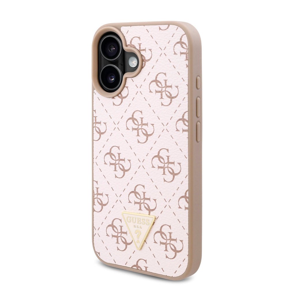 Guess iPhone 16 Backcover hoesje - 4G Background - Triangle Logo - Wit-Hoesjes-Ilumina Benelux