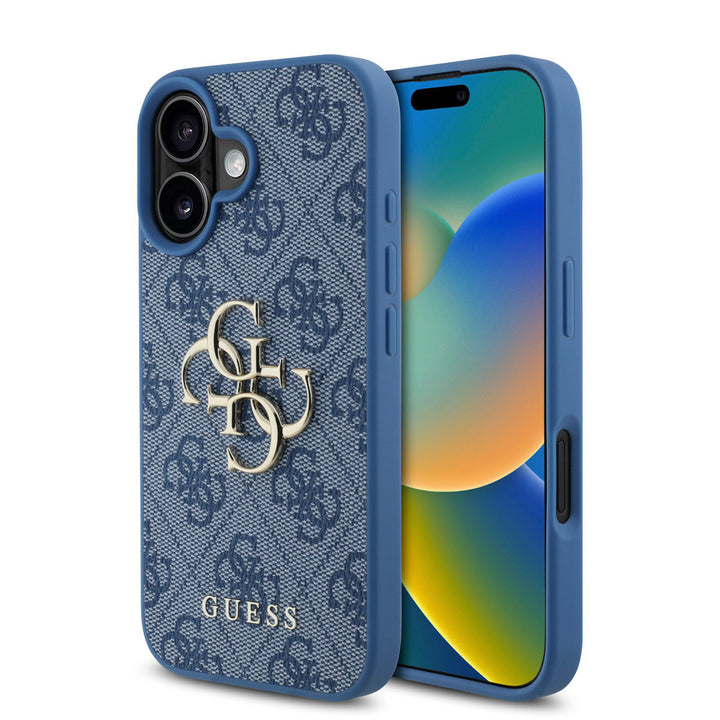 Guess iPhone 16 Backcover hoesje - 4G - Big Metal Logo - Blauw-Hoesjes-Ilumina Benelux