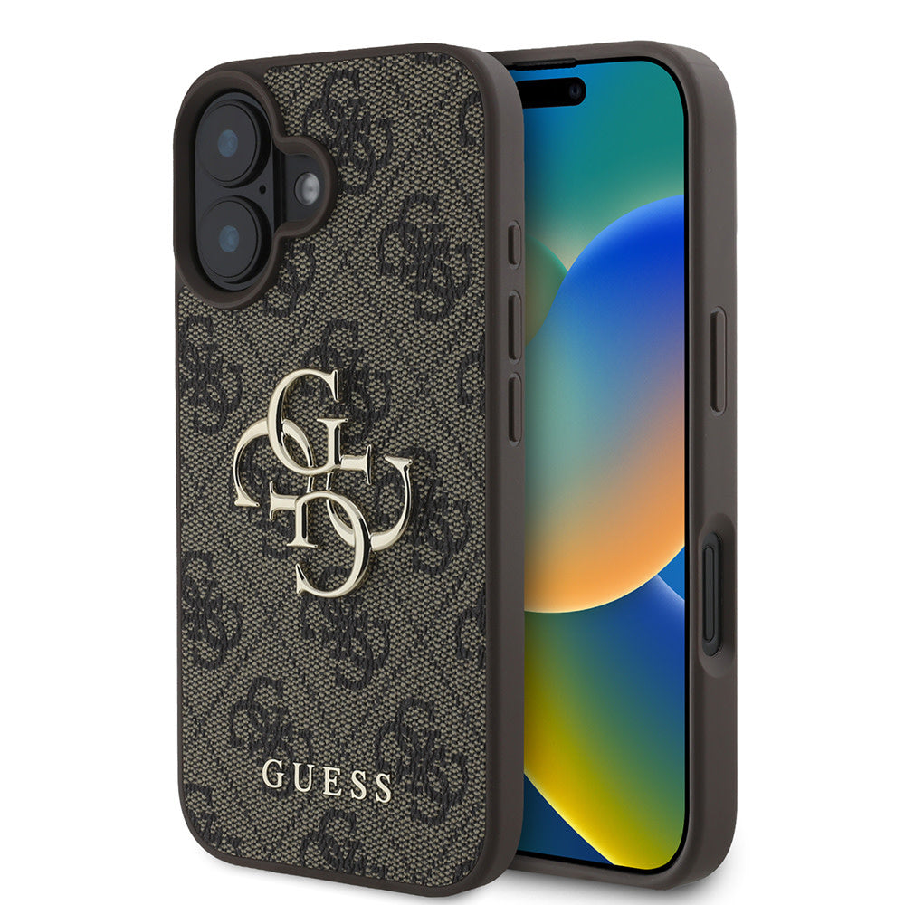 Guess iPhone 16 Backcover hoesje - 4G - Big Metal Logo - Bruin-Hoesjes-Ilumina Benelux