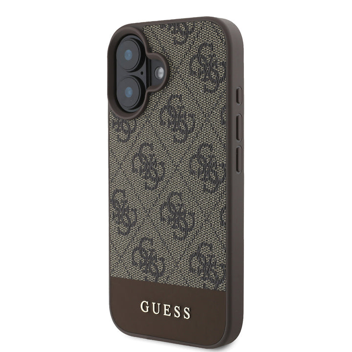 Guess iPhone 16 Backcover hoesje - 4G PU Leather - Bottom Stripe - Bruin-Hoesjes-Ilumina Benelux
