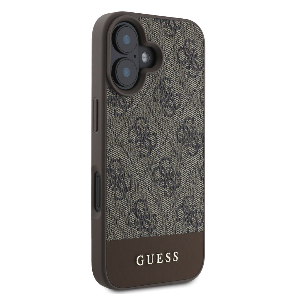 Guess iPhone 16 Backcover hoesje - 4G PU Leather - Bottom Stripe - Bruin-Hoesjes-Ilumina Benelux