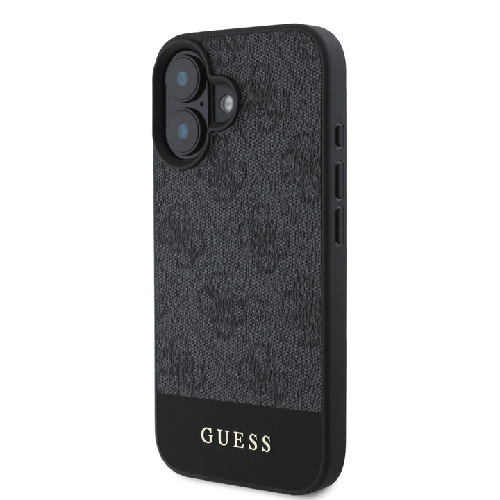 Guess iPhone 16 Backcover hoesje - 4G PU Leather - Bottom Stripe - Grijs-Hoesjes-Ilumina Benelux