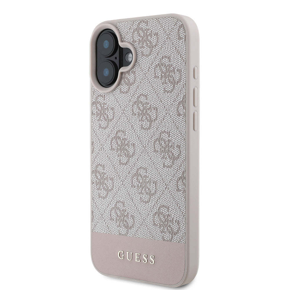 Guess iPhone 16 Backcover hoesje - 4G PU Leather - Bottom Stripe - Roze-Hoesjes-Ilumina Benelux