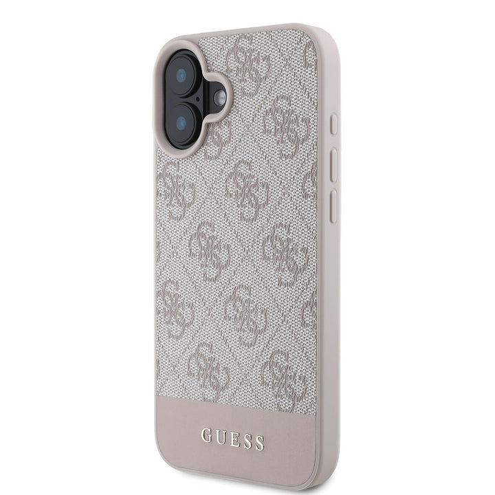 Guess iPhone 16 Backcover hoesje - 4G PU Leather - Bottom Stripe - Roze-Hoesjes-Ilumina Benelux