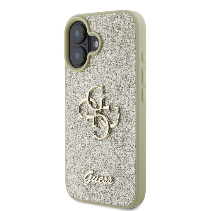 Guess iPhone 16 Backcover hoesje - Big 4G - Fixed Glitter - Goud-Hoesjes-Ilumina Benelux