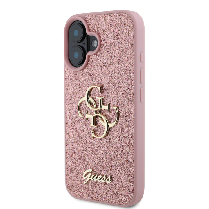 Guess iPhone 16 Backcover hoesje - Big 4G - Fixed Glitter - Roze-Hoesjes-Ilumina Benelux