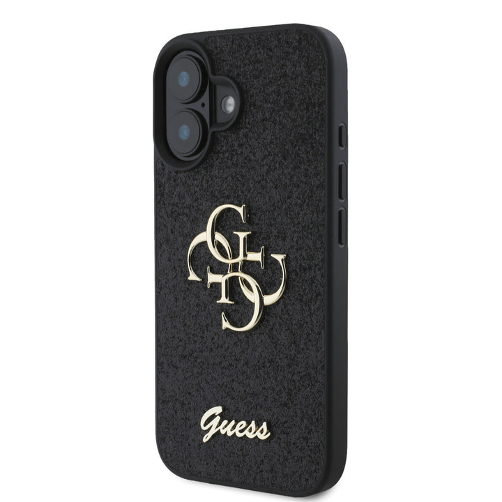 Guess iPhone 16 Backcover hoesje - Big 4G - Fixed Glitter - Zwart-Hoesjes-Ilumina Benelux