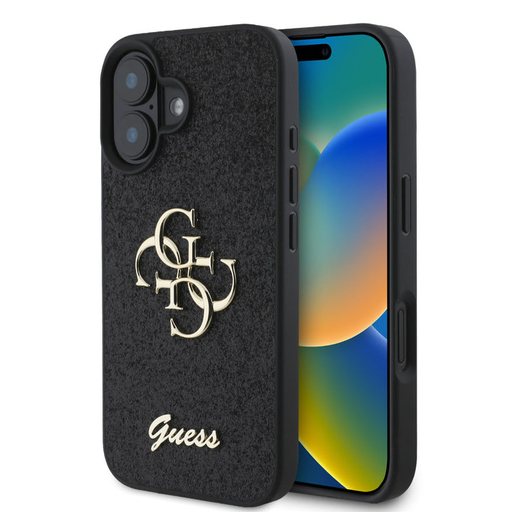Guess iPhone 16 Backcover hoesje - Big 4G - Fixed Glitter - Zwart-Hoesjes-Ilumina Benelux