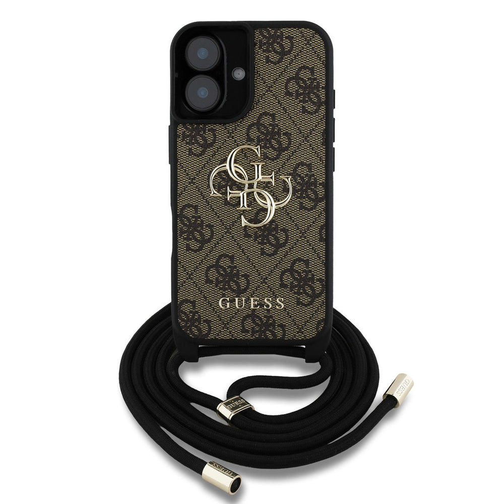 Guess iPhone 16 Backcover hoesje - Crossbody 4G Big Logo - Cord Strap - Bruin-Hoesjes-Ilumina Benelux