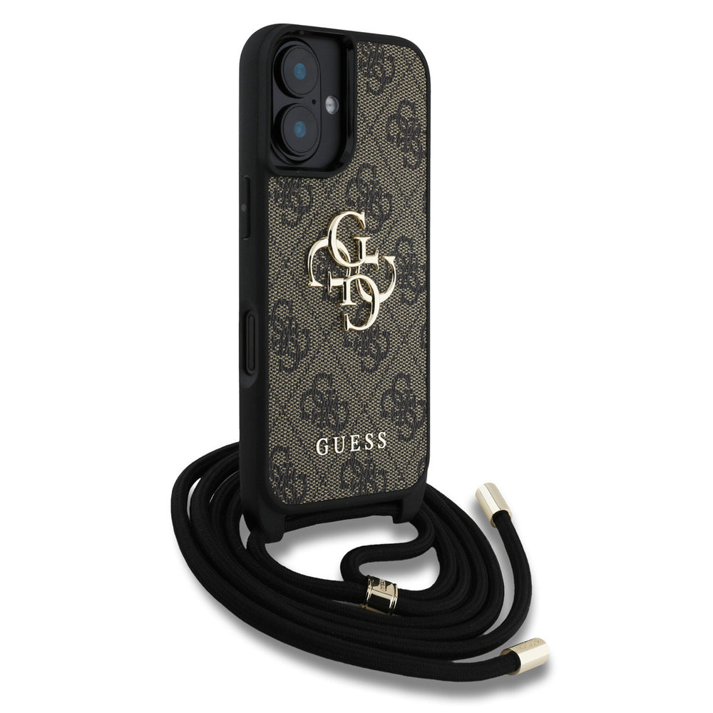 Guess iPhone 16 Backcover hoesje - Crossbody 4G Big Logo - Cord Strap - Bruin-Hoesjes-Ilumina Benelux