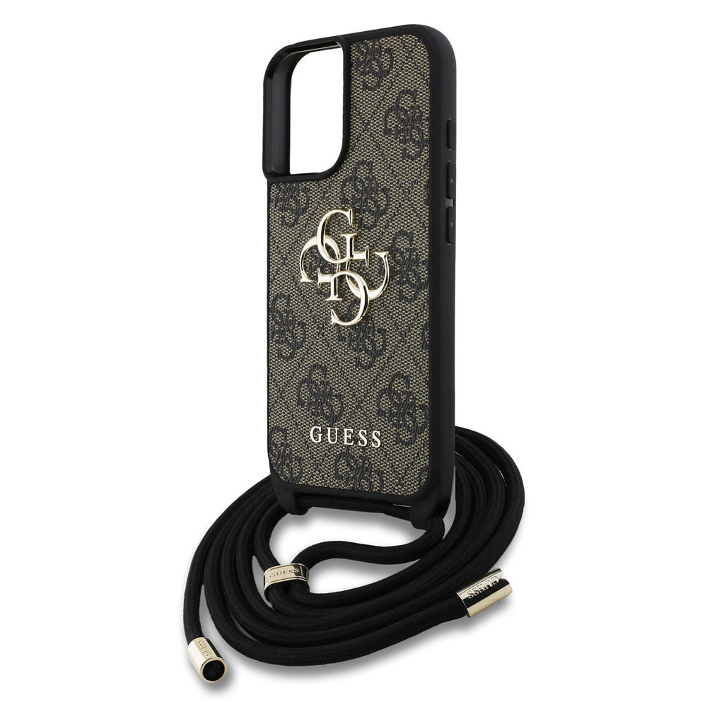 Guess iPhone 16 Backcover hoesje - Crossbody 4G Big Logo - Cord Strap - Bruin-Hoesjes-Ilumina Benelux