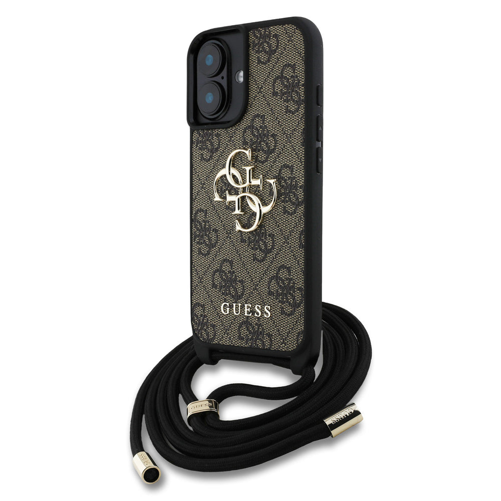 Guess iPhone 16 Backcover hoesje - Crossbody 4G Big Logo - Cord Strap - Bruin-Hoesjes-Ilumina Benelux