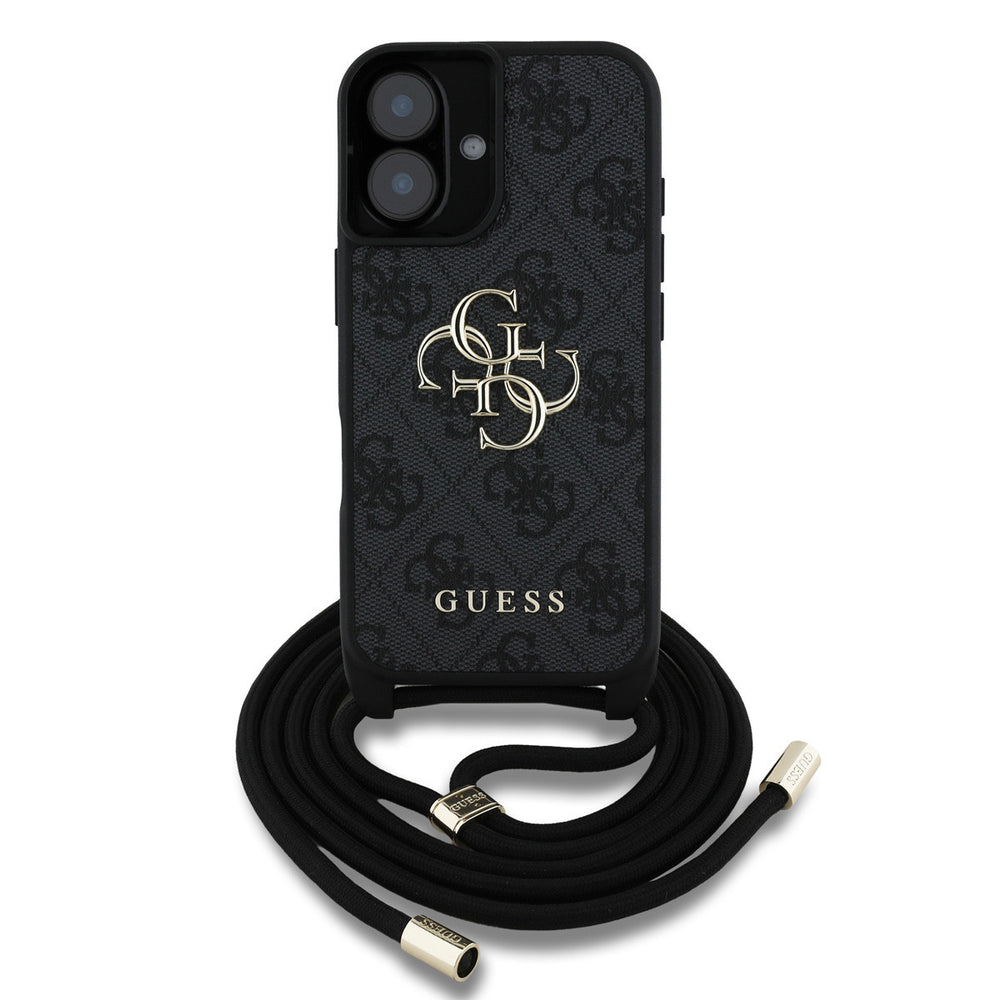 Guess iPhone 16 Backcover hoesje - Crossbody 4G Big Logo - Cord Strap - Zwart-Hoesjes-Ilumina Benelux