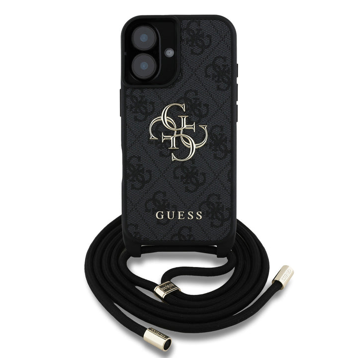 Guess iPhone 16 Backcover hoesje - Crossbody 4G Big Logo - Cord Strap - Zwart-Hoesjes-Ilumina Benelux