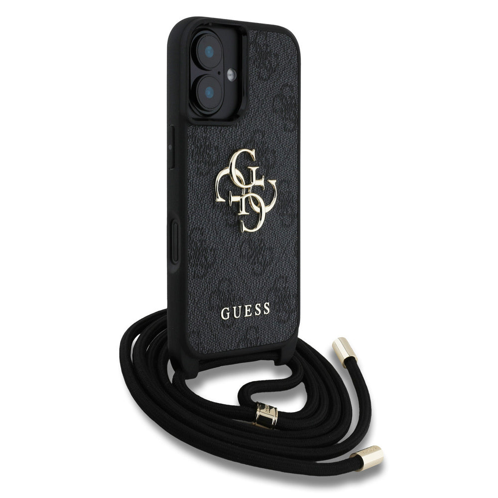 Guess iPhone 16 Backcover hoesje - Crossbody 4G Big Logo - Cord Strap - Zwart-Hoesjes-Ilumina Benelux