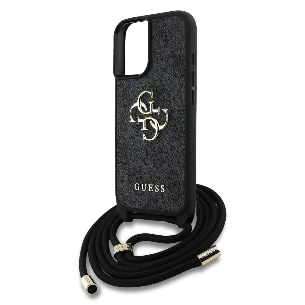 Guess iPhone 16 Backcover hoesje - Crossbody 4G Big Logo - Cord Strap - Zwart-Hoesjes-Ilumina Benelux