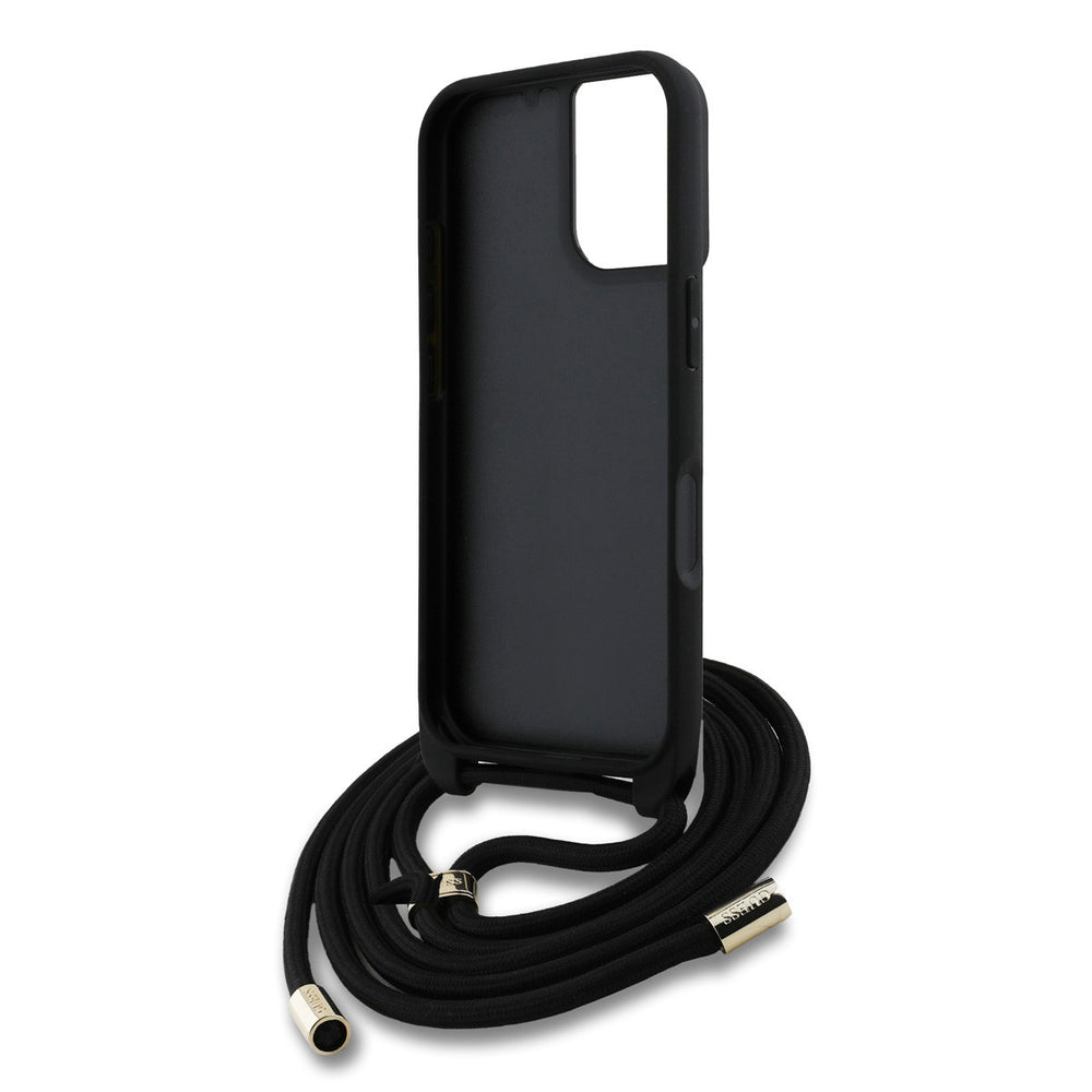 Guess iPhone 16 Backcover hoesje - Crossbody 4G Big Logo - Cord Strap - Zwart-Hoesjes-Ilumina Benelux