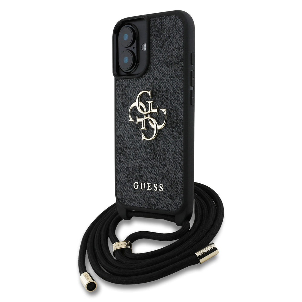 Guess iPhone 16 Backcover hoesje - Crossbody 4G Big Logo - Cord Strap - Zwart-Hoesjes-Ilumina Benelux
