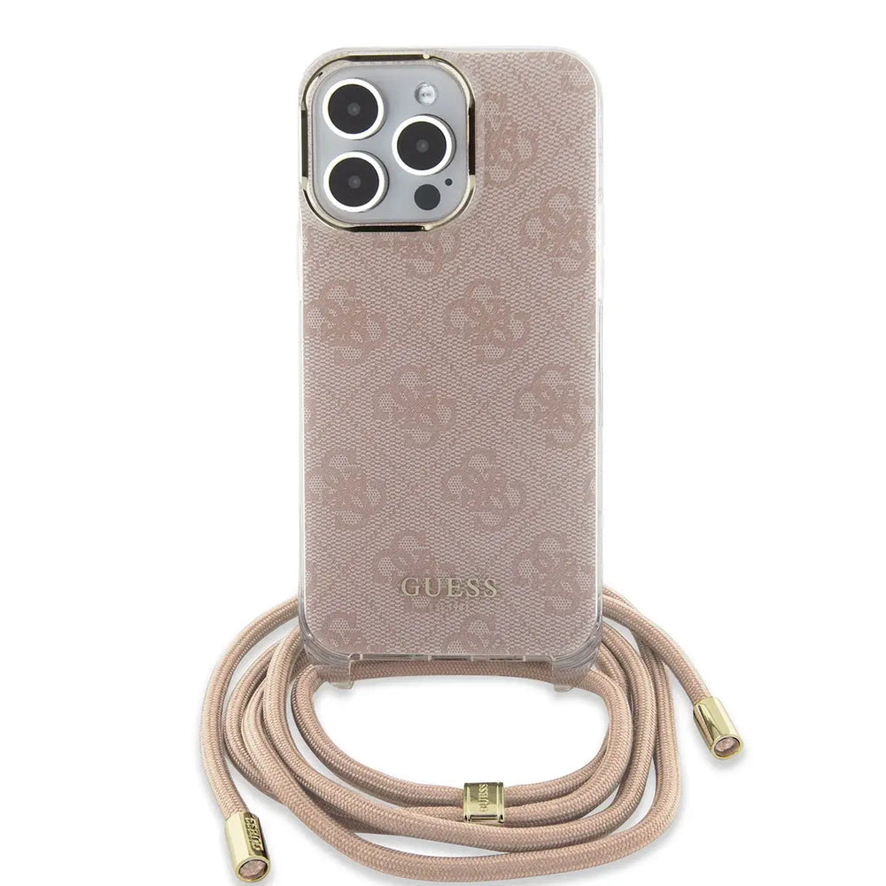Guess iPhone 16 Backcover hoesje Crossbody cord 4G print - Roze-Hoesjes-Ilumina Benelux
