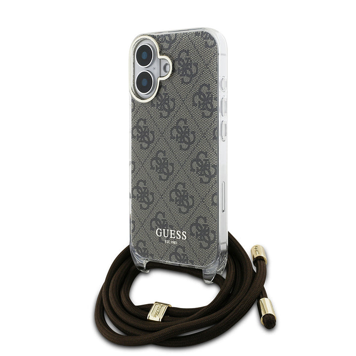 Guess iPhone 16 Backcover hoesje - Crossbody cord - Bruin-Hoesjes-Ilumina Benelux