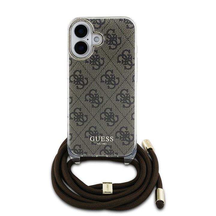 Guess iPhone 16 Backcover hoesje - Crossbody cord - Bruin-Hoesjes-Ilumina Benelux