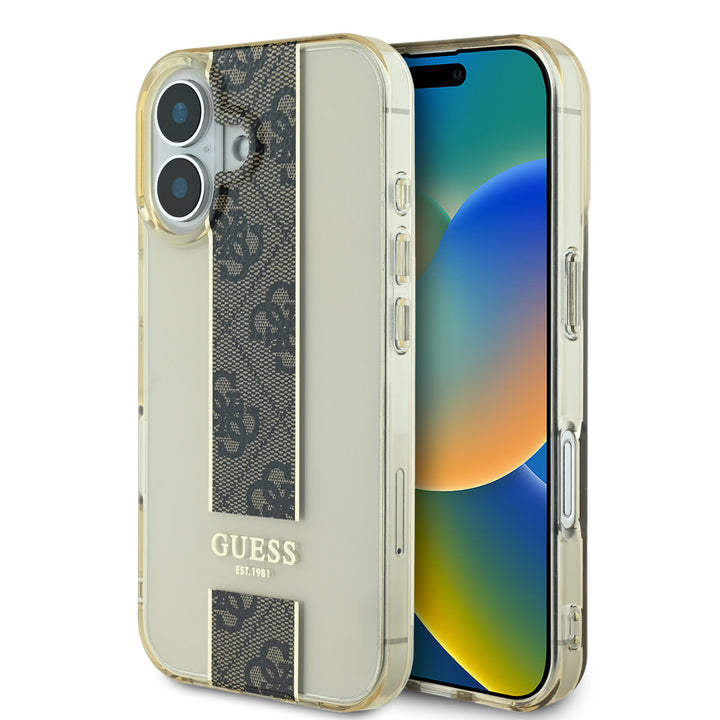 Guess iPhone 16 Backcover hoesje IML 4G Stripe - Bruin-Hoesjes-Ilumina Benelux