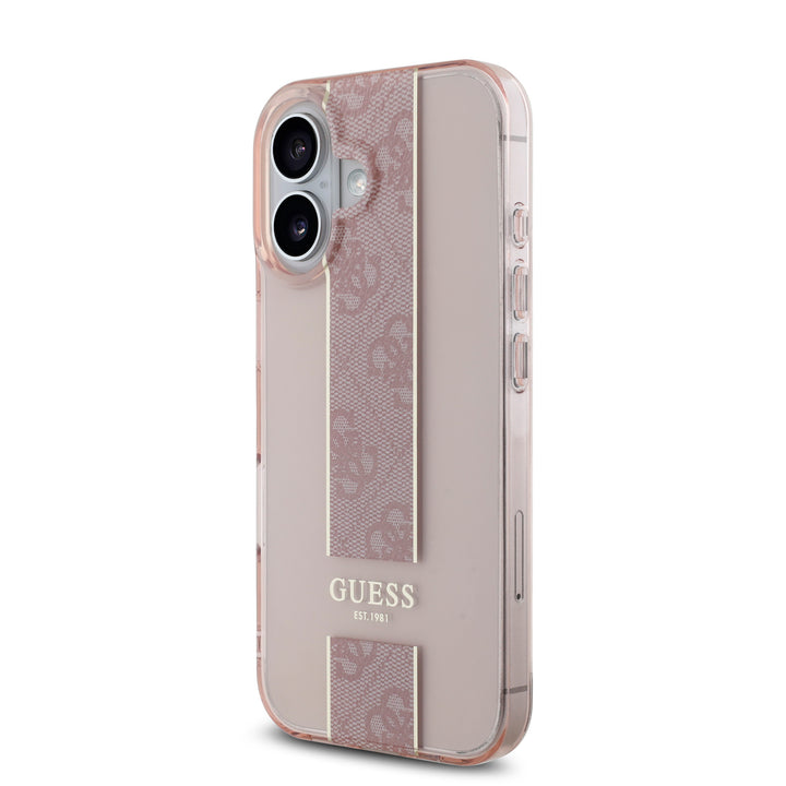 Guess iPhone 16 Backcover hoesje IML 4G Stripe - Roze-Hoesjes-Ilumina Benelux