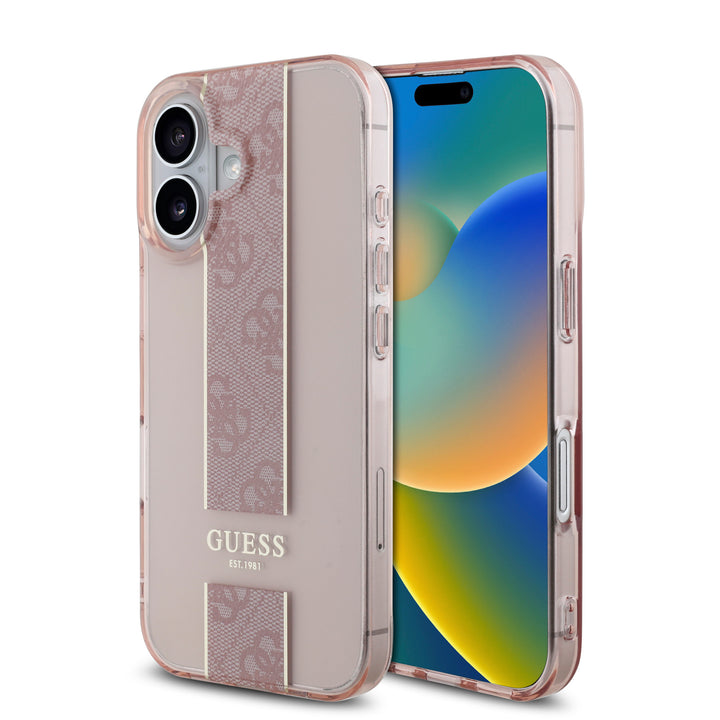 Guess iPhone 16 Backcover hoesje IML 4G Stripe - Roze-Hoesjes-Ilumina Benelux