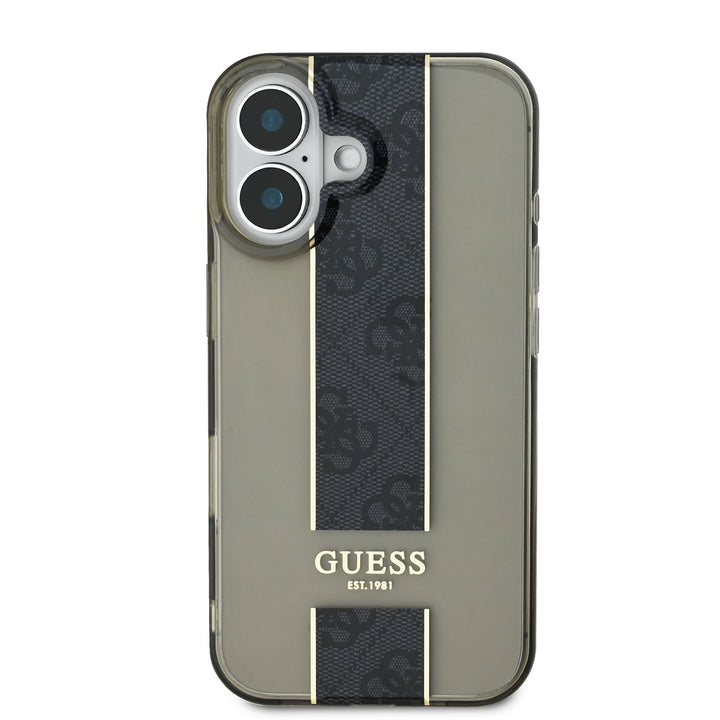 Guess iPhone 16 Backcover hoesje IML 4G Stripe - Zwart-Hoesjes-Ilumina Benelux