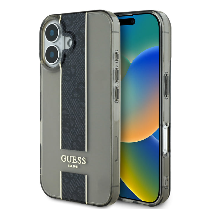 Guess iPhone 16 Backcover hoesje IML 4G Stripe - Zwart-Hoesjes-Ilumina Benelux