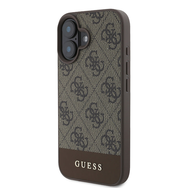 Guess iPhone 16 Backcover hoesje - MagSafe - 4G Bottom Stripes - Bruin-Hoesjes-Ilumina Benelux