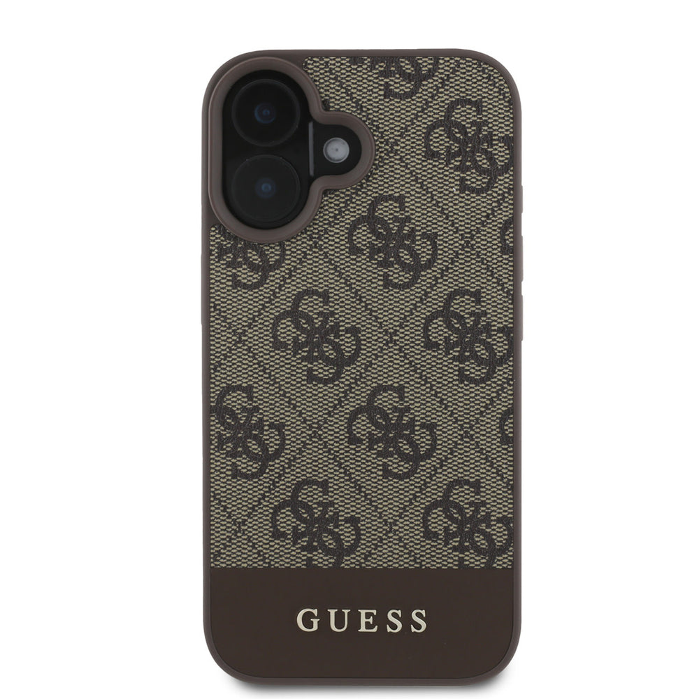 Guess iPhone 16 Backcover hoesje - MagSafe - 4G Bottom Stripes - Bruin-Hoesjes-Ilumina Benelux