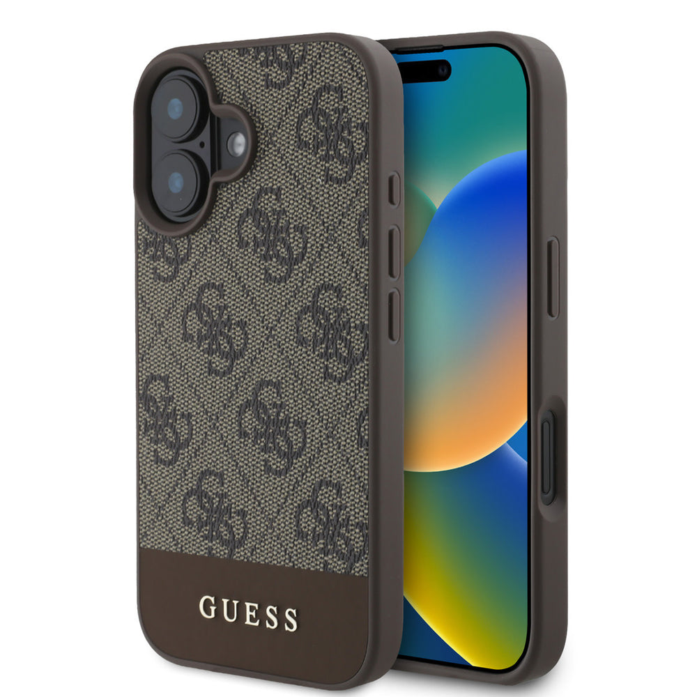 Guess iPhone 16 Backcover hoesje - MagSafe - 4G Bottom Stripes - Bruin-Hoesjes-Ilumina Benelux