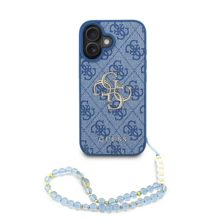 Guess iPhone 16 Backcover hoesje - MagSafe - 4G Classic Logo With Strap - Blauw-Hoesjes-Ilumina Benelux