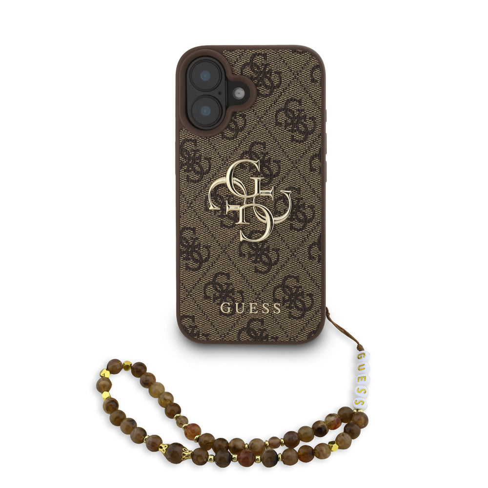 Guess iPhone 16 Backcover hoesje - MagSafe - 4G Classic Logo With Strap - Bruin-Hoesjes-Ilumina Benelux