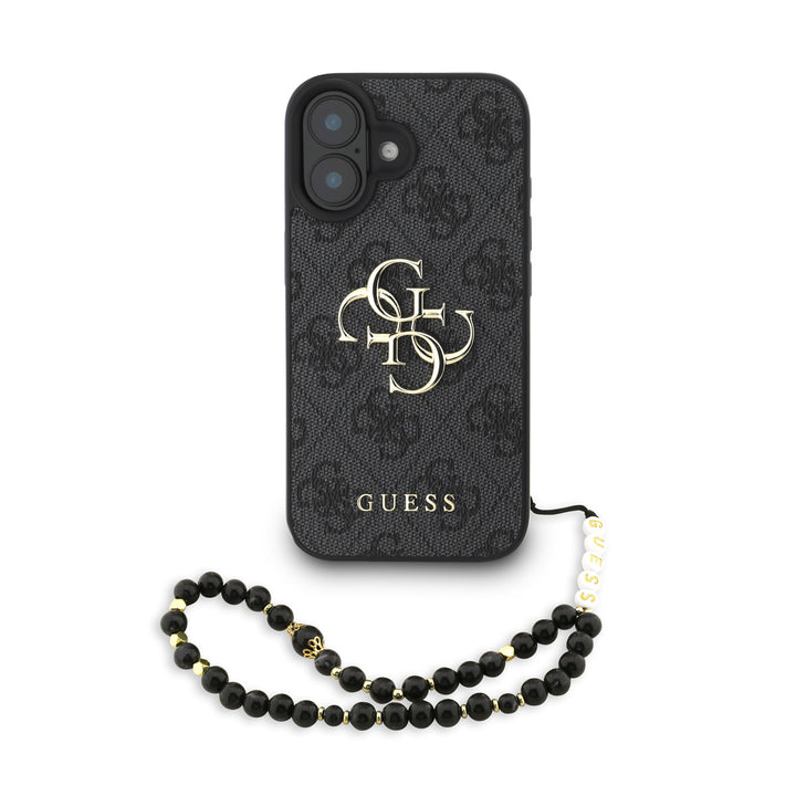 Guess iPhone 16 Backcover hoesje - MagSafe - 4G Classic Logo With Strap - Zwart-Hoesjes-Ilumina Benelux