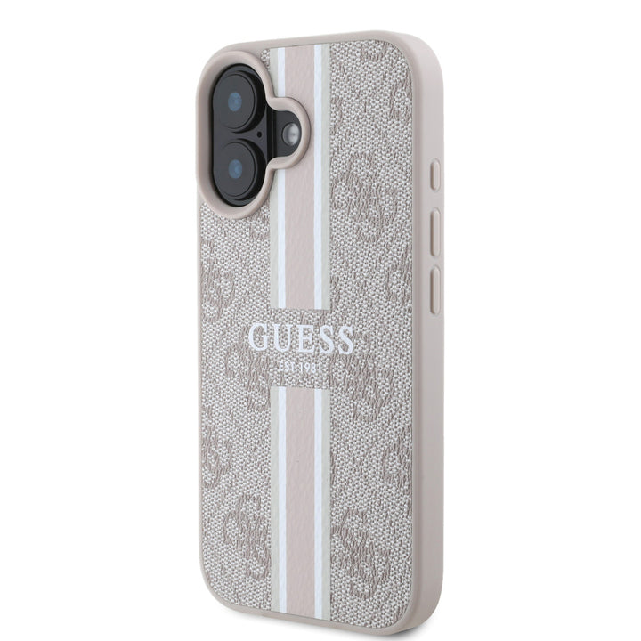 Guess iPhone 16 Backcover hoesje - MagSafe - 4G Printed Stripes - Roze-Hoesjes-Ilumina Benelux