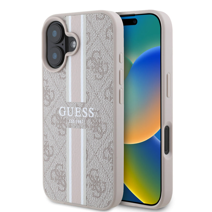 Guess iPhone 16 Backcover hoesje - MagSafe - 4G Printed Stripes - Roze-Hoesjes-Ilumina Benelux
