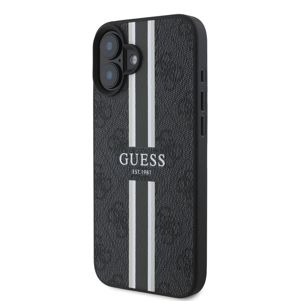 Guess iPhone 16 Backcover hoesje - MagSafe - 4G Printed Stripes - Zwart-Hoesjes-Ilumina Benelux