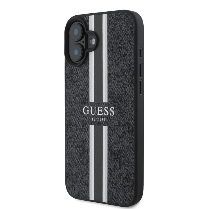 Guess iPhone 16 Backcover hoesje - MagSafe - 4G Printed Stripes - Zwart-Hoesjes-Ilumina Benelux
