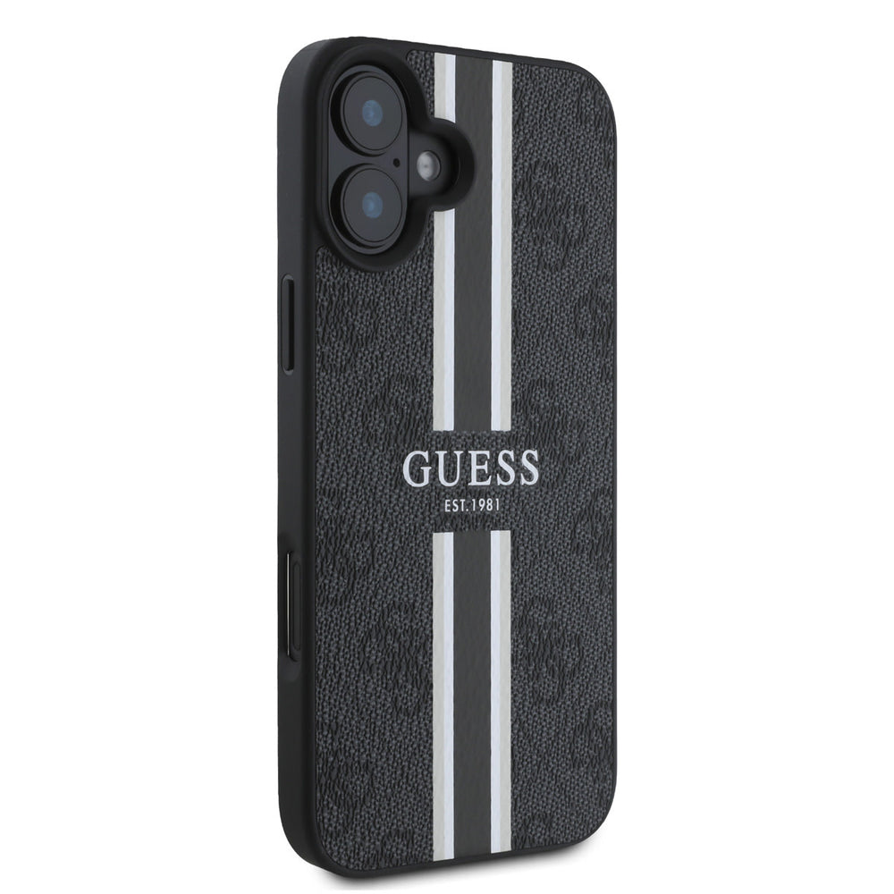 Guess iPhone 16 Backcover hoesje - MagSafe - 4G Printed Stripes - Zwart-Hoesjes-Ilumina Benelux