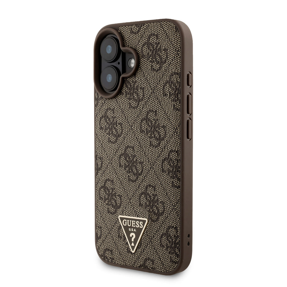 Guess iPhone 16 Backcover hoesje - MagSafe - 4G Triangle Logo With Strap - Bruin-Hoesjes-Ilumina Benelux