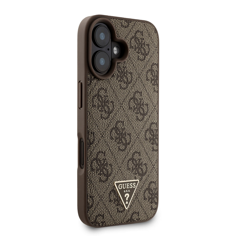 Guess iPhone 16 Backcover hoesje - MagSafe - 4G Triangle Logo With Strap - Bruin-Hoesjes-Ilumina Benelux