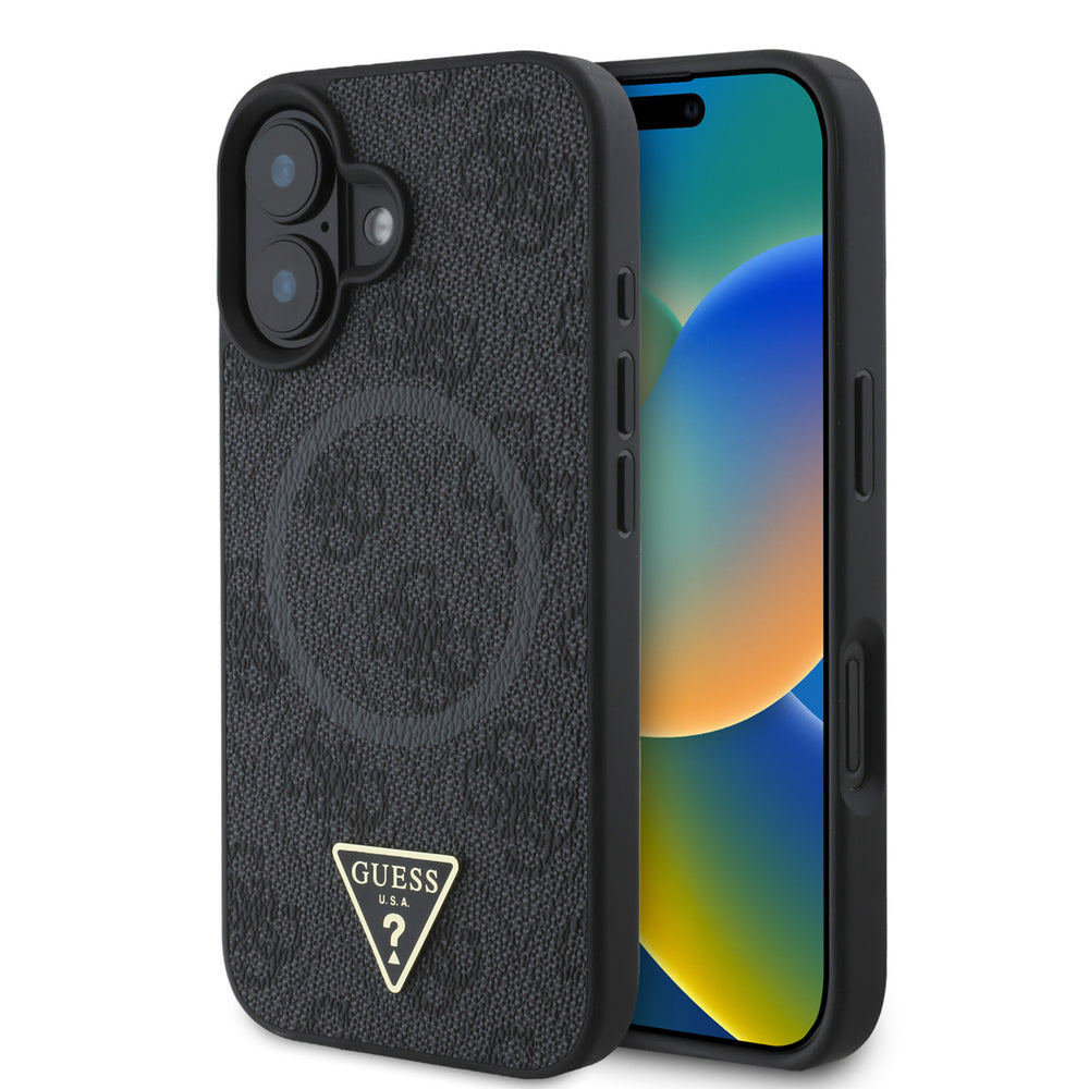 Guess iPhone 16 Backcover hoesje - MagSafe - 4G Triangle Logo - Zwart-Hoesjes-Ilumina Benelux